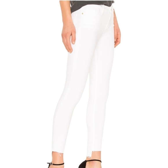 Frame Le Skinny de Jeanne Stagger Raw Hem White Denim White Size 28 - Picture 1 of 16